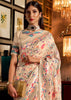 Pearl White Woven Cotton Jamewar Banarasi Saree (5893576818839)