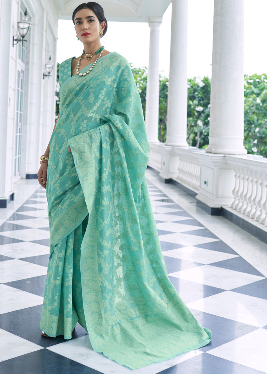 Greyish Blue Lucknowi Chikankari Cotton Princess Saree – Zari Banaras