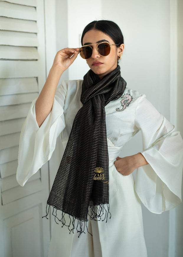 Glimmer Weave Noir Black Scarf (10701256884417)