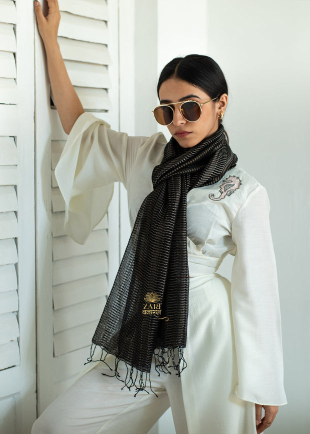 Glimmer Weave Noir Black Scarf (10701256884417)