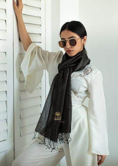 Glimmer Weave Noir Black Scarf (10701256884417)