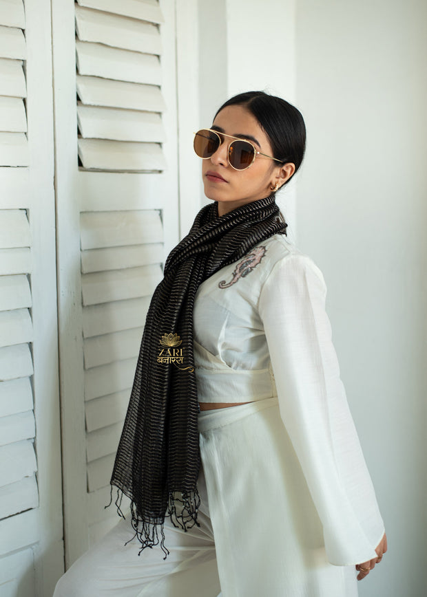 Glimmer Weave Noir Black Scarf (10701256884417)