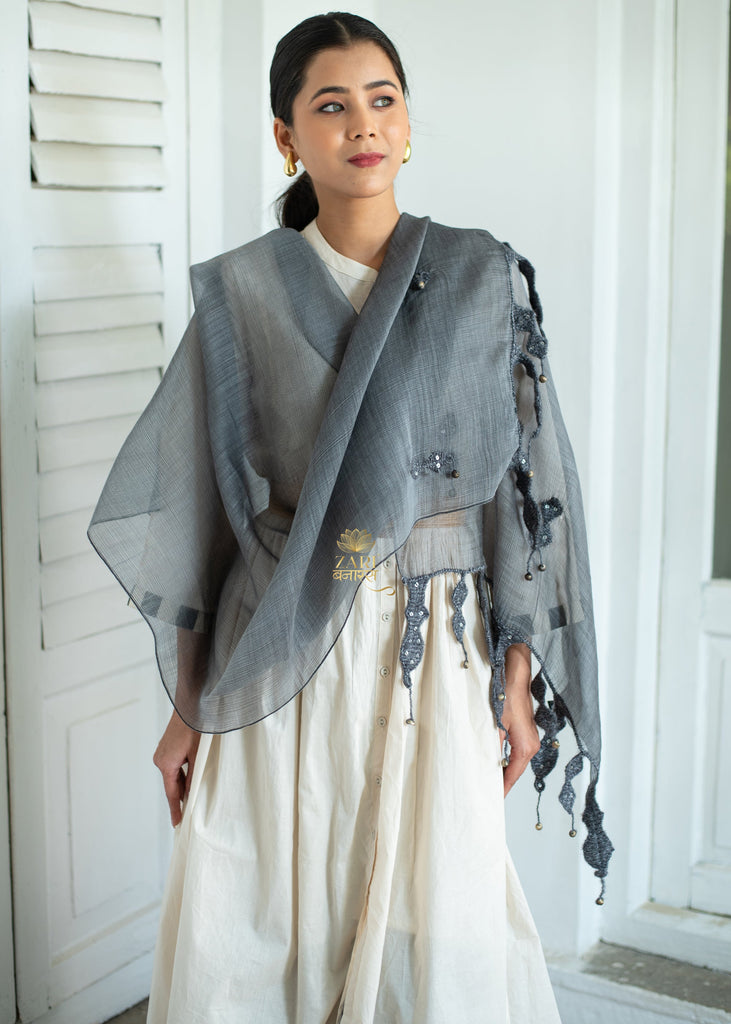 Shadow Thread Lace Grey Scarf (10701255114945)