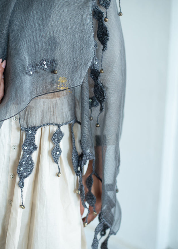 Shadow Thread Lace Grey Scarf (10701255114945)