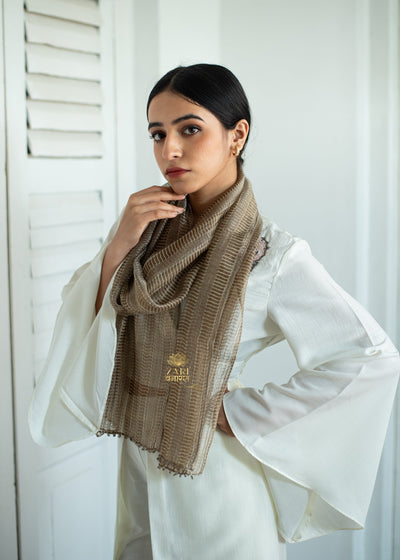 Taupe Tide Beige Bloom Metalised Silk Scarf (10701254721729)