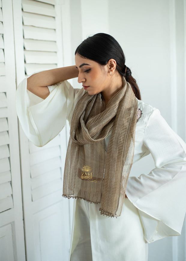 Taupe Tide Beige Bloom Metalised Silk Scarf (10701254721729)