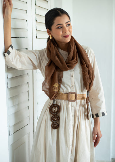 Textured Brown Silk Scarf (10701254492353)