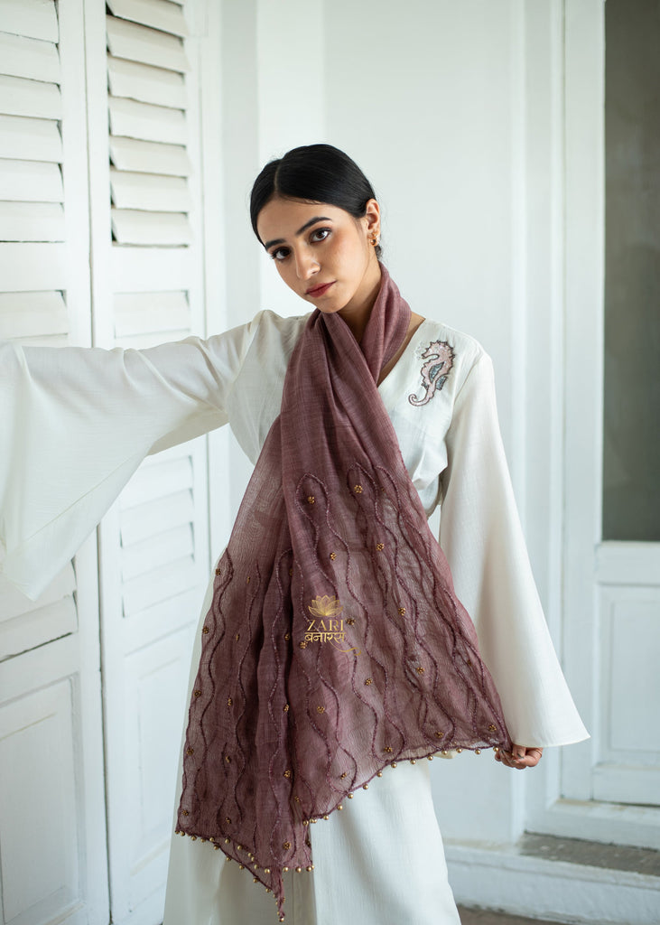 Mauve Bead Detail Scarf: (10701254328513)