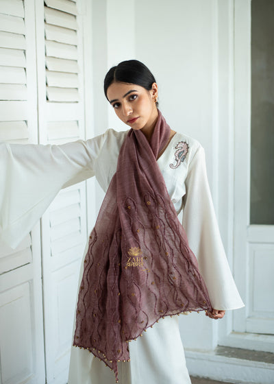 Mauve Bead Detail Scarf: (10701254328513)