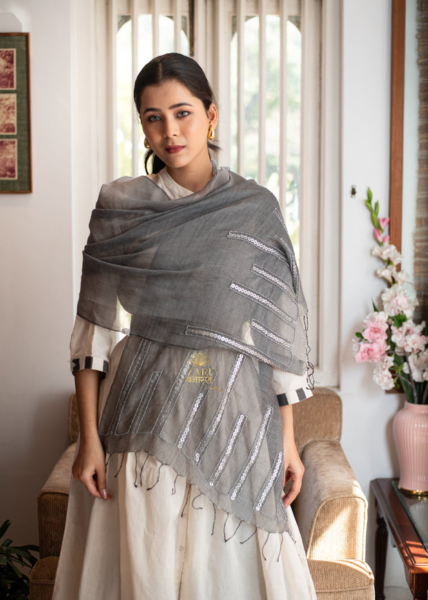 Sheer Embellished Grey Scarf (10701254295745)