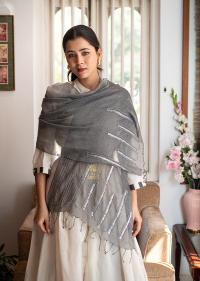 Sheer Embellished Grey Scarf (10701254295745)