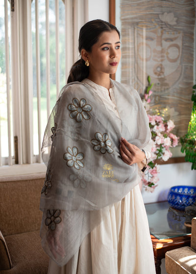 Grey Flora Applique Scarf (10701253378241)