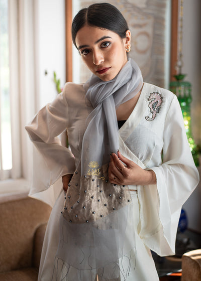 Grey Block Embellished Pearl Scarf (10701252853953)