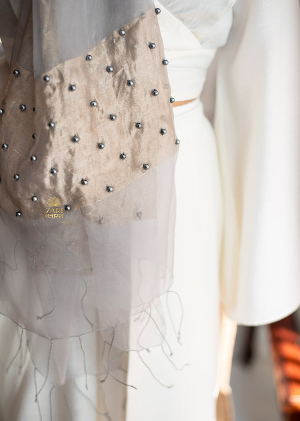 Grey Block Embellished Pearl Scarf (10701252853953)
