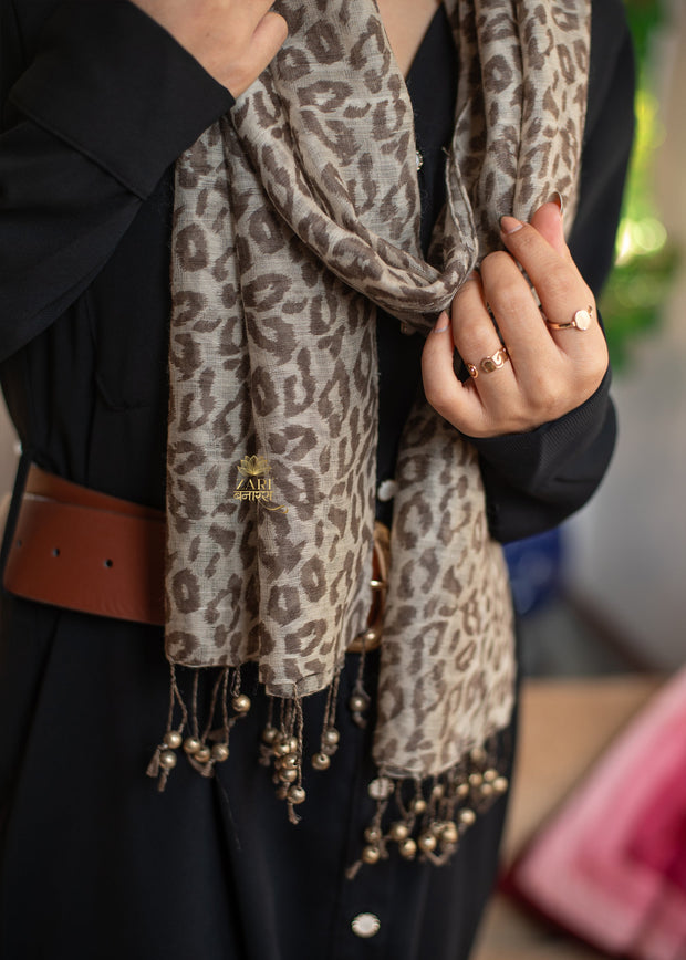 Savannah Bead Leopard Print Silk Scarf (10701263864001)