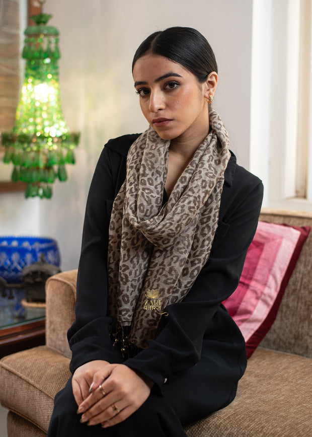 Savannah Bead Leopard Print Silk Scarf (10701263864001)