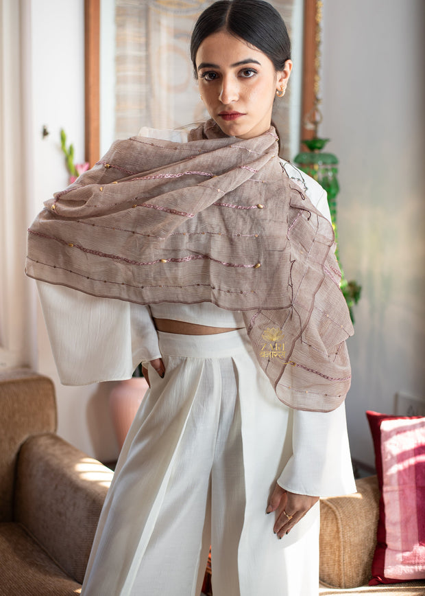 Sepia Thread & Bead Mauve Silk Scarf (10701252460737)