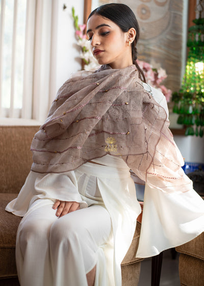 Sepia Thread & Bead Mauve Silk Scarf (10701252460737)