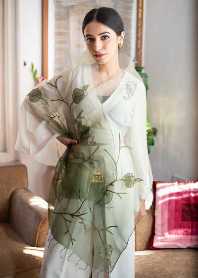 Ombre Verdant Vine Thread Silk Scarf (10701252133057)