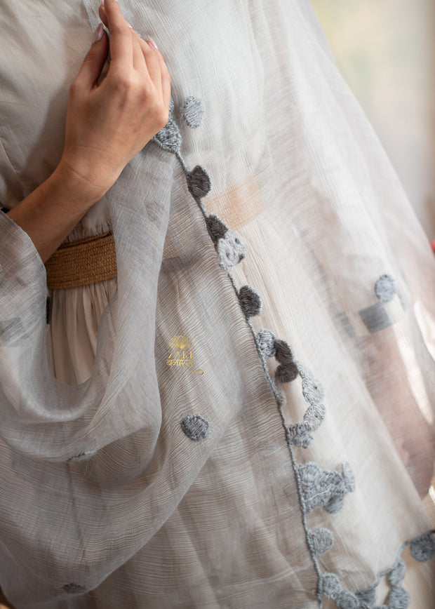 Grey Bloom Textured Scarf (10701252100289)