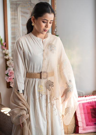 Bloom Thread & Light Beige Silk Scarf (10701251707073)