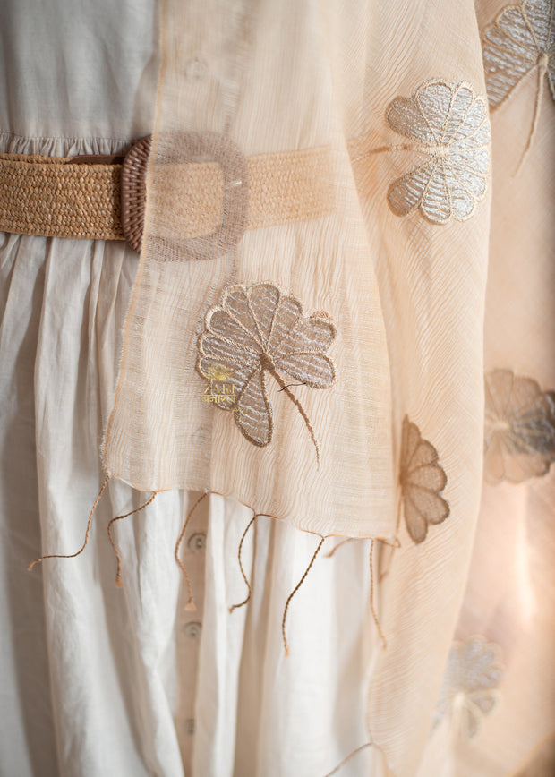 Bloom Thread & Light Beige Silk Scarf (10701251707073)