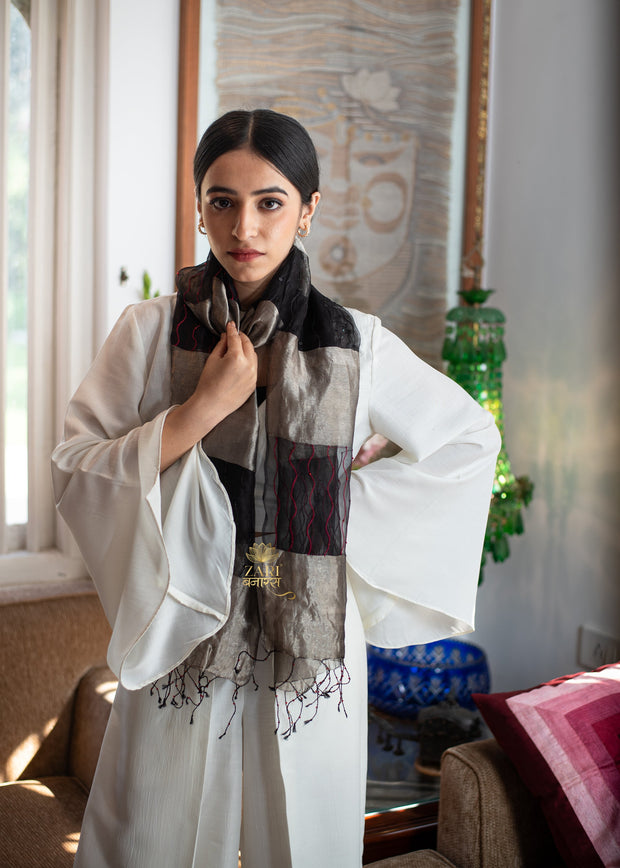 Black & Grey Red Thread Scarf (10701251313857)