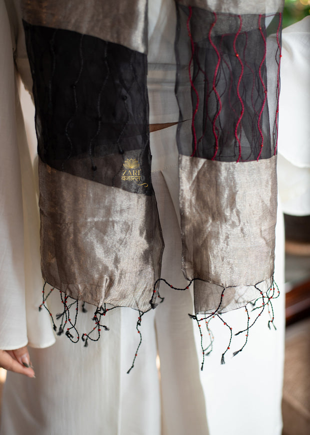 Black & Grey Red Thread Scarf (10701251313857)