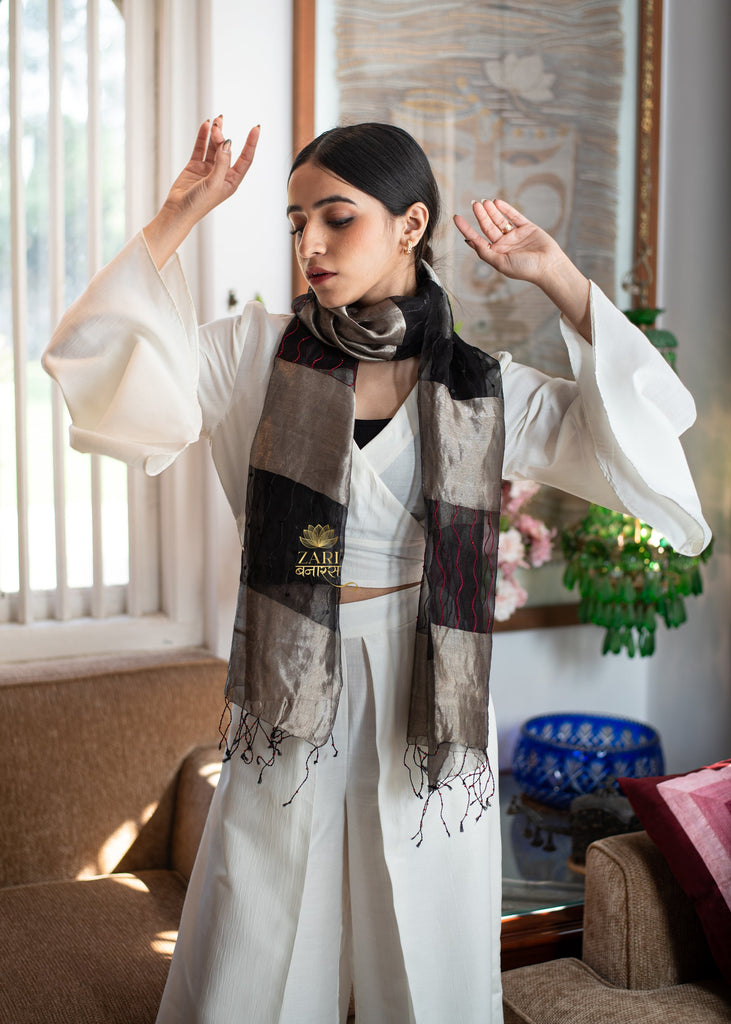 Black & Grey Red Thread Scarf (10701251313857)