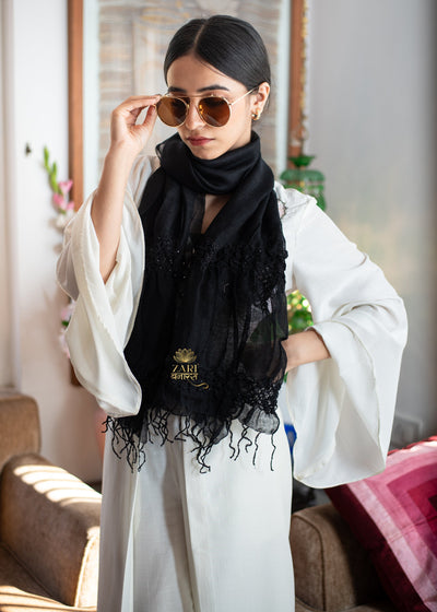 Deep Black Ruffle Scarf (10701251084481)