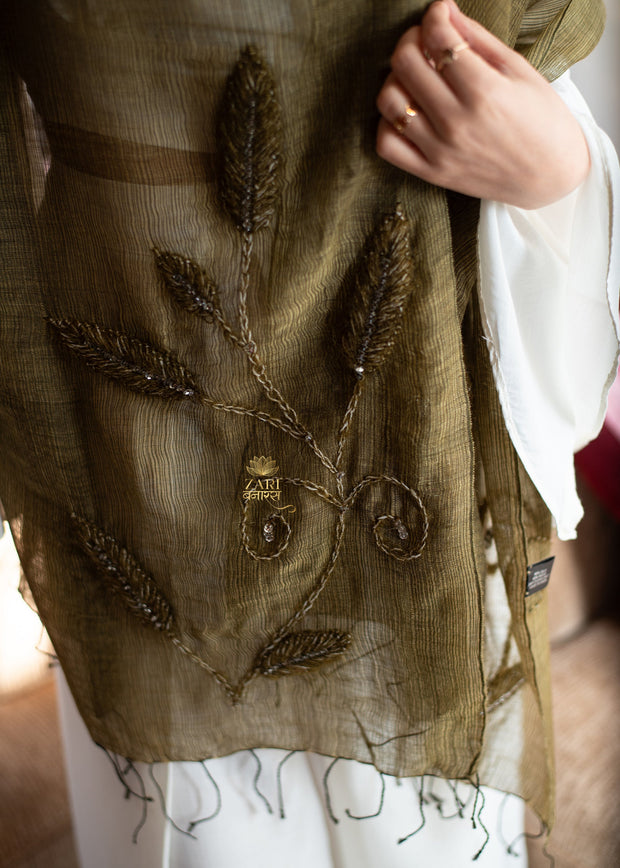 Olive Thread Leaf Scarf (10701251018945)