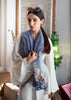 Purple Bloom Embroidery Silk Metalised Scarf (10701250822337)