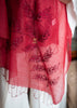 Deep Red Embroidered Leaf Scarf (10701250756801)