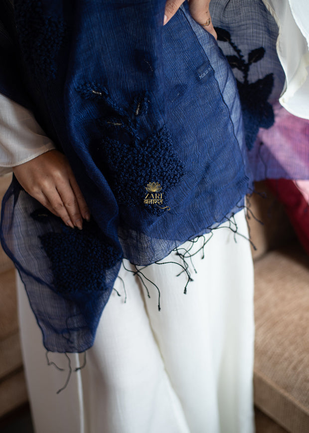 Deep Blue Embroidered Scarf (10701250232513)