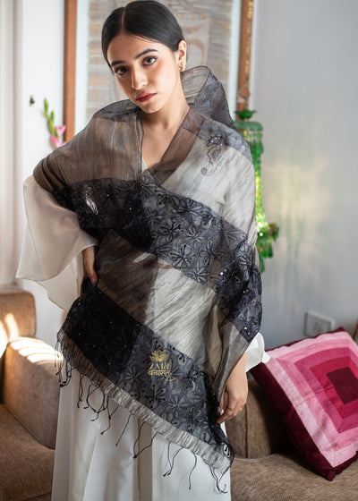 Black & Silver Grey Bloom Scarf (10701250166977)