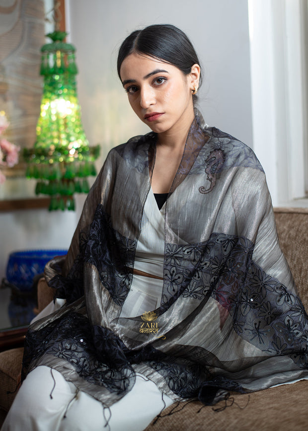 Black & Silver Grey Bloom Scarf (10701250166977)