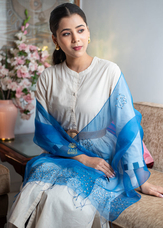 Azure Floral Thread Scarf (10701250101441)