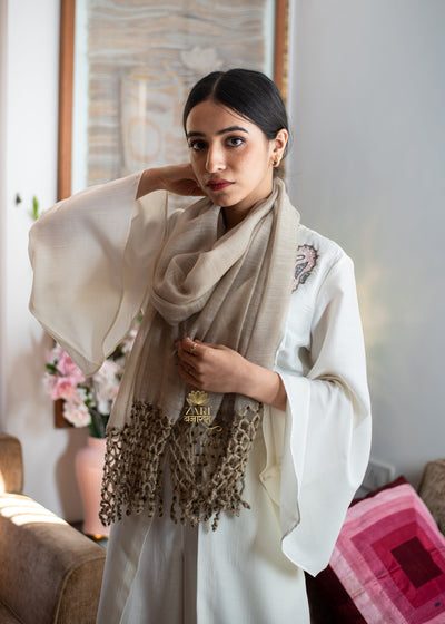 Beige Lace Bead Edge Scarf (10701250035905)