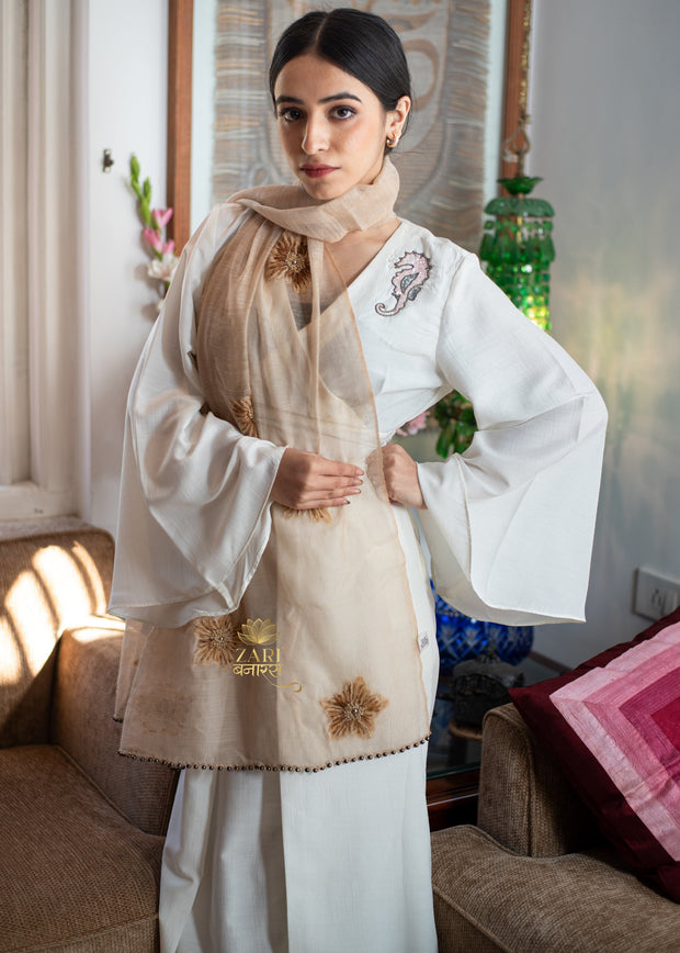 Delicate Floral Cream Scarf (10701249085633)