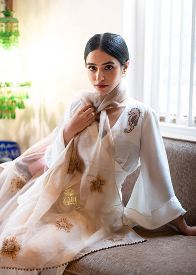 Delicate Floral Cream Scarf (10701249085633)