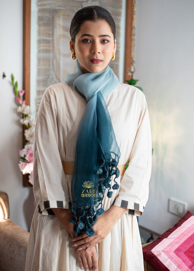 Ombre Deep Aqua Tassel Scarf (10701248921793)