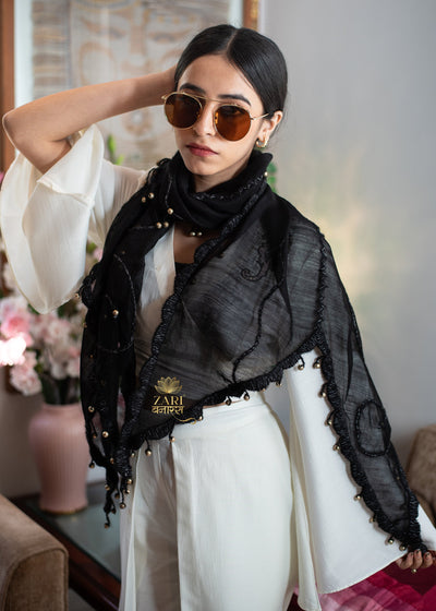 Black Embroidered Edge Scarf (10701248659649)