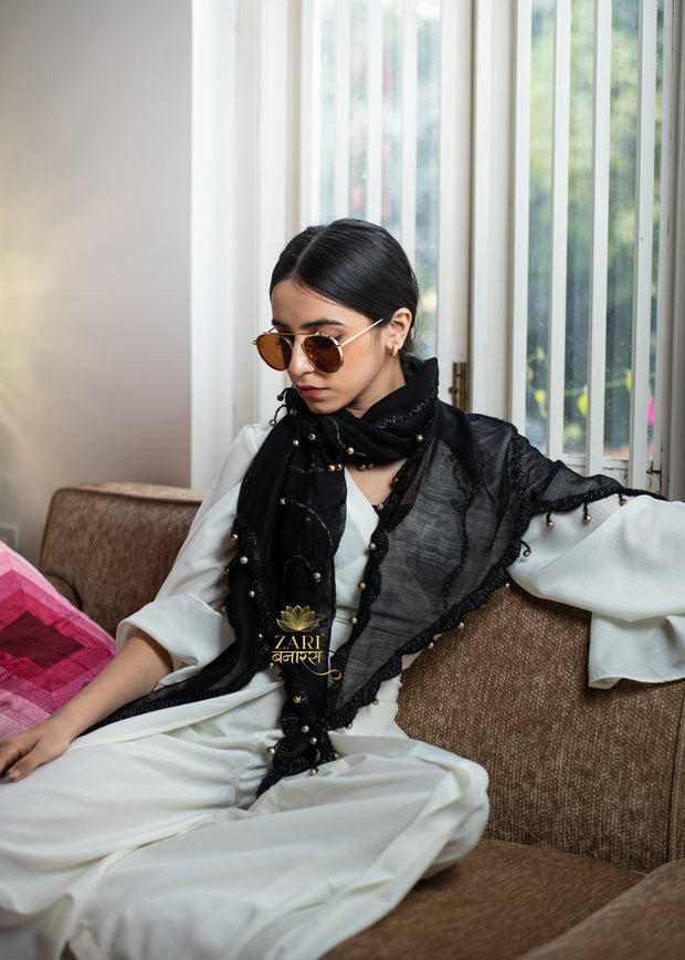 Black Embroidered Edge Scarf (10701248659649)