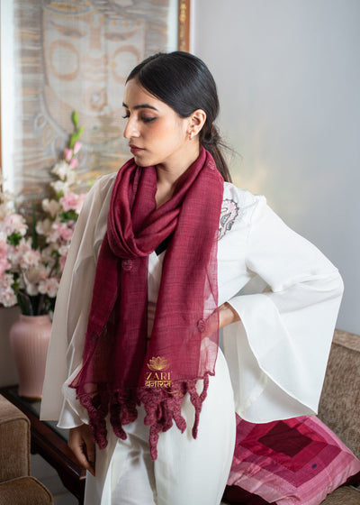 Heritage Maroon Fringe Scarf (10701248397505)
