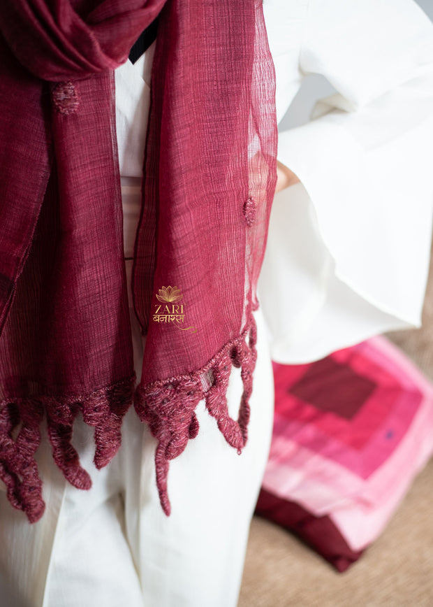 Heritage Maroon Fringe Scarf (10701248397505)