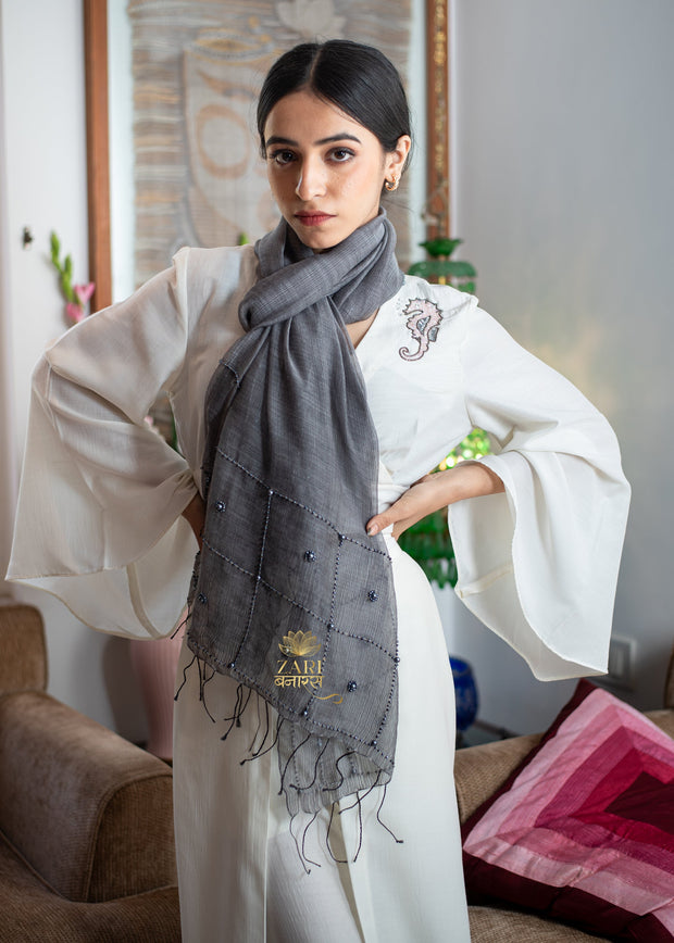 Charcoal Bead Weave Silk Scarf (10701248200897)