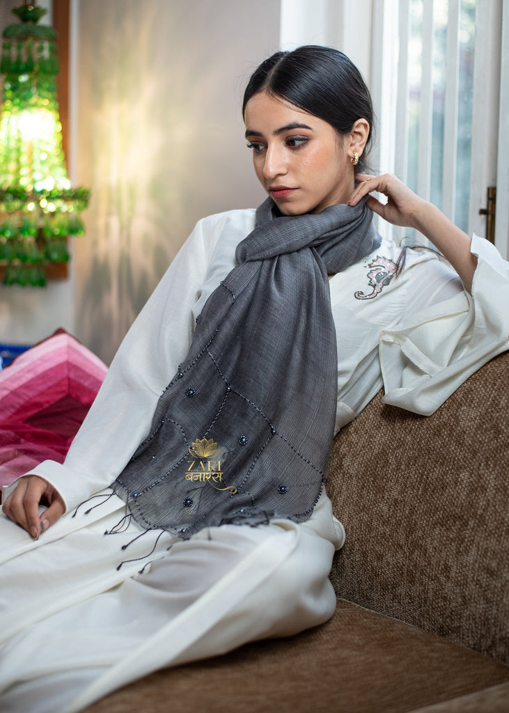 Charcoal Bead Weave Silk Scarf (10701248200897)
