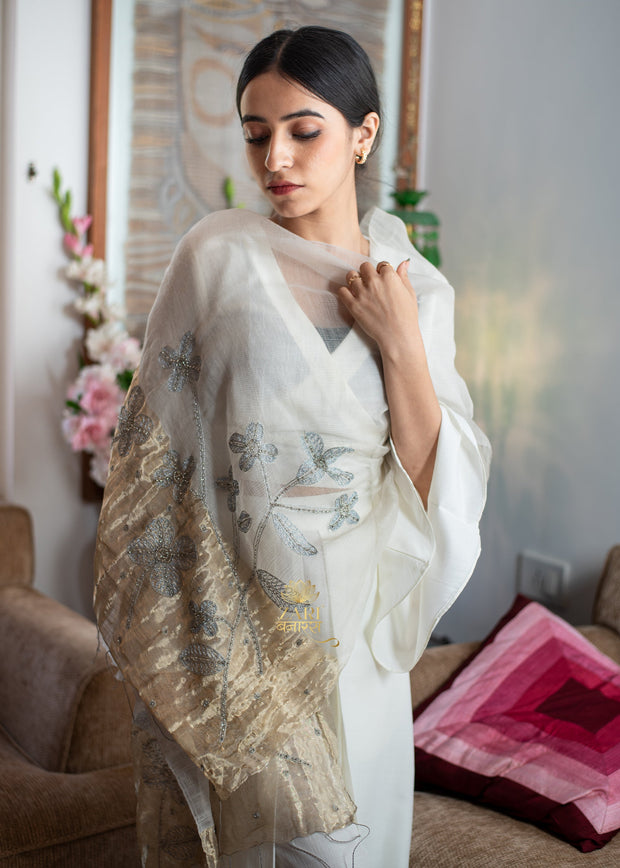Silvered Grey Flora Scarf (10701248037057)