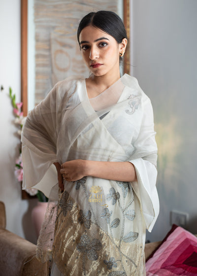 Silvered Grey Flora Scarf (10701248037057)