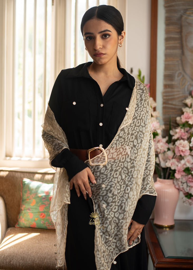 Stone Leopard Beaded Silk Scarf (10701263569089)